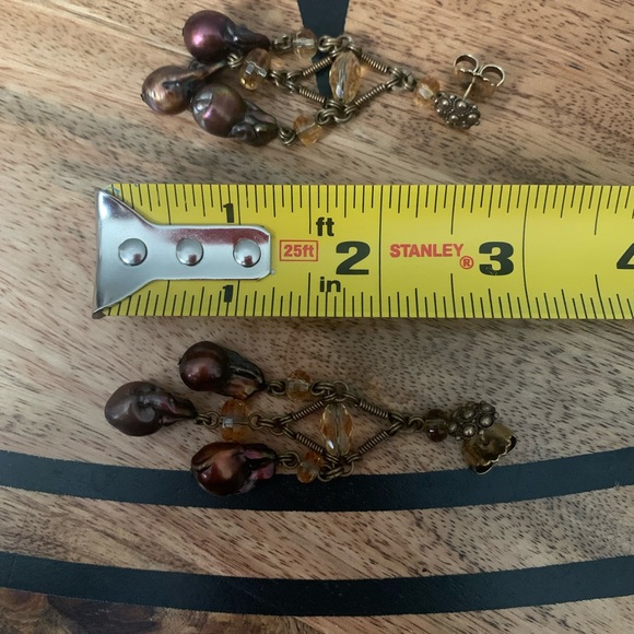 STEPHEN DWECK gorgeous bronze tone chandelier earrings baroque pearls & crystals - Picture 4 of 7